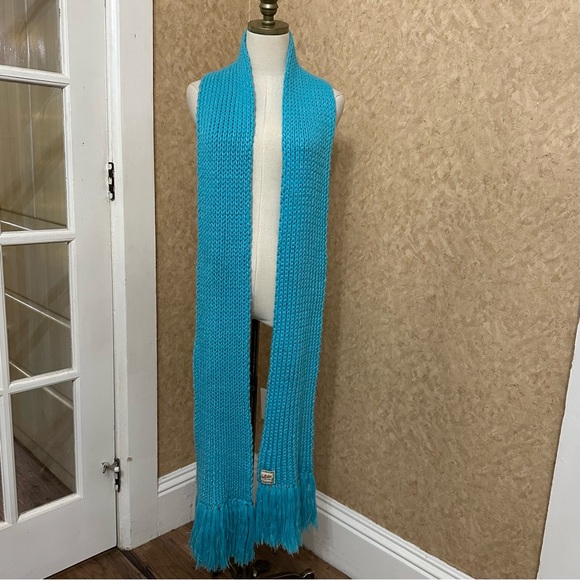 VTG Y2K 2000s Hollister Blue Silver Sparkle Chunky Knit Fringe Winter Scarf - Picture 9 of 9